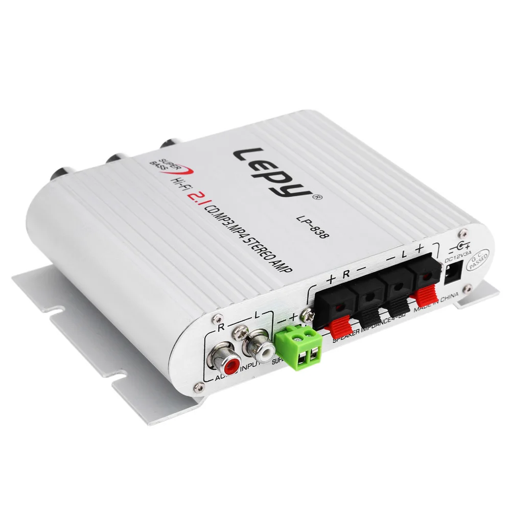 Mini Lepy LP-838 Car 3 Channel Amplifier Stereo Mega Bass 12V Hi-Fi Connect With Phone PC DVD Player MP3 MP4 Portable Subwoofer