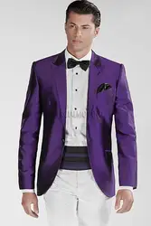 Slim Fit One Button фиолетовый Жених Смокинги для женихов Для мужчин свадебные костюмы для выпускного Жених (куртка + Брюки для девочек + ремень +
