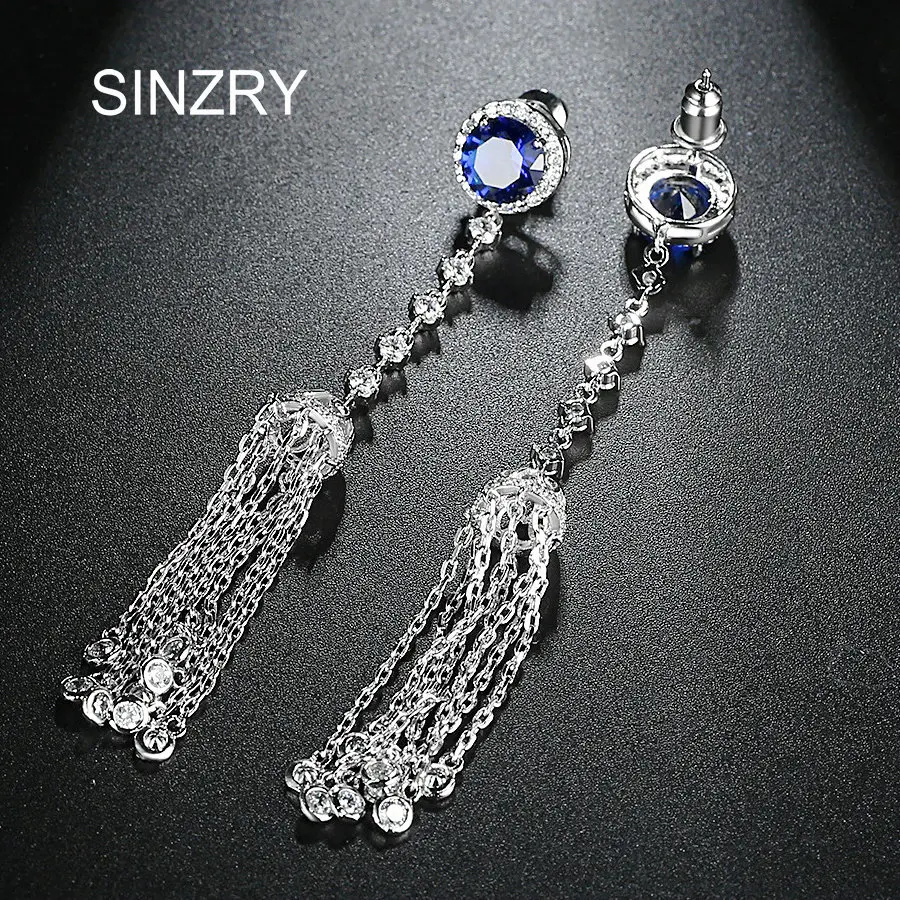 SINZRY HOT Genuine cubic zirconia micro paved round tassel long drop earrings for women elegant jewelry gfit 2