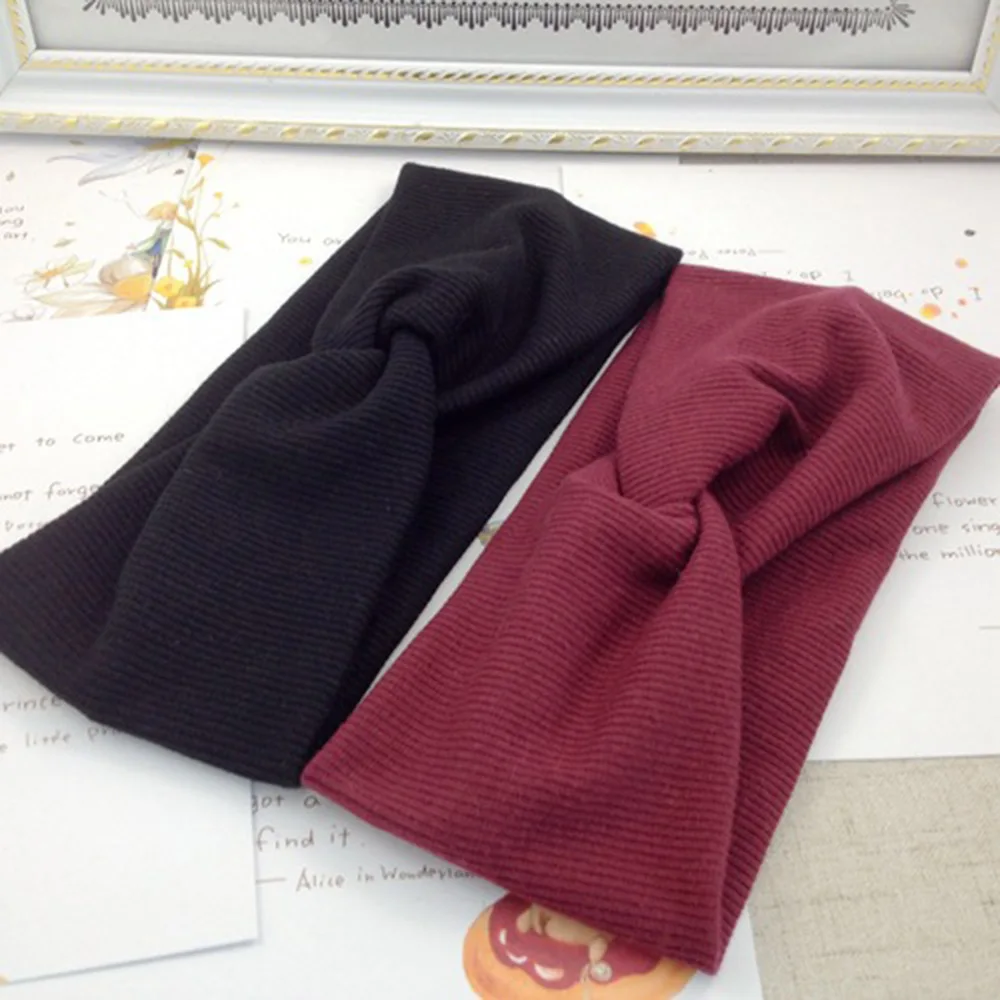 NEW Fashion Women Girls Elastic Hairbands Solid Color Bowknot Headwear Soft Cross Knot Headbands Hair Accessories