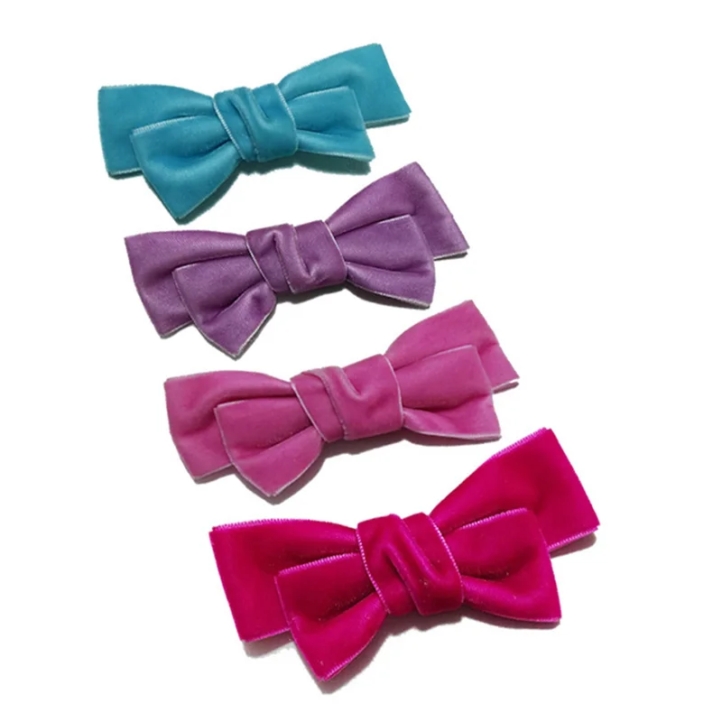 Mixed Colors Adorable 3.8 inches Velvet Hair Bows Girls Hairpins ...