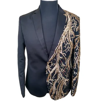

Unique Men's Blazer Masculino With Sequined Branch Men Prom Tuxedo Fshion Sequined Stage Costumes Jaqueta Masculina
