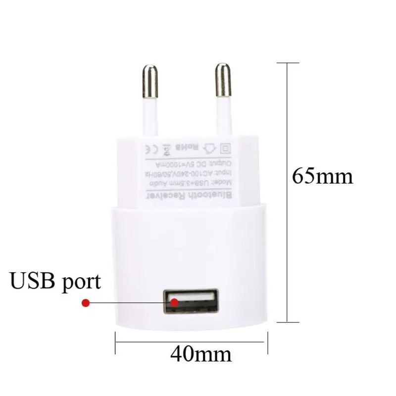 Bluetooth-приемник V4.2, аудио адаптер, зарядное устройство переменного тока, белый цвет, 110 В до 240 В, белый цвет, штепсельная вилка европейского и американского стандарта с USB и портом 3,5 мм