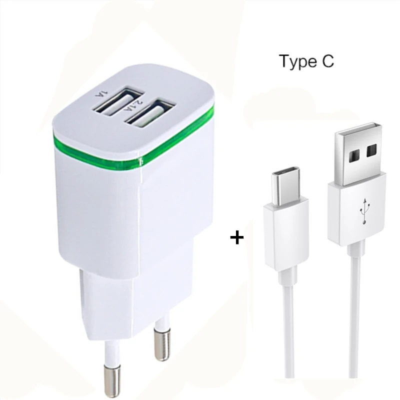 Dual USB 2A зарядное устройство и 1 м type C USB 3,1 зарядка данных USB для Meizu Pro 6 S/Elephone Z1/BQ Aquaris X/X Pro зарядное устройство USB - Тип штекера: cable and adapter