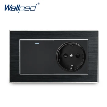 

EU Schuko Socket With 1 Gang Switch Wallpad Aluminium Satin Metal Panel 146*86mm 1 Gang 2 Way Wall Switch with EU Socket