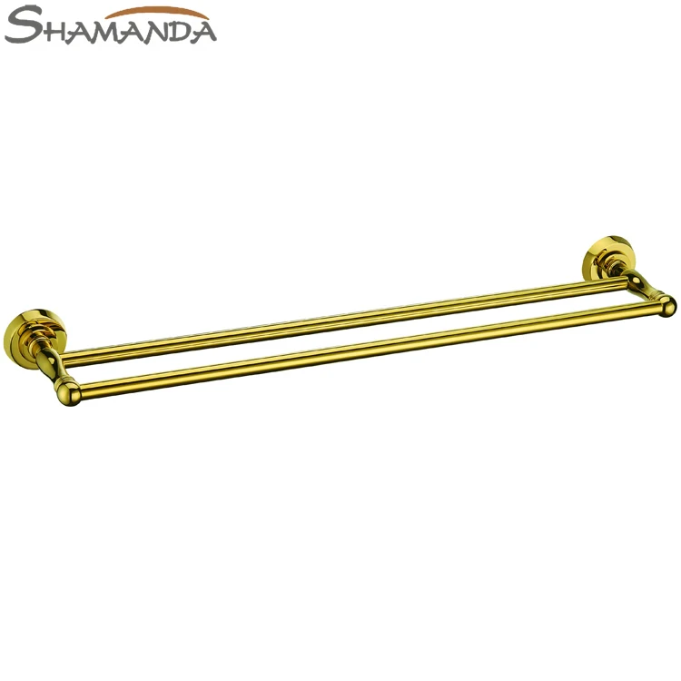 Free Shipping Solid Brass Titanium Gold Finished Double Towel Bar