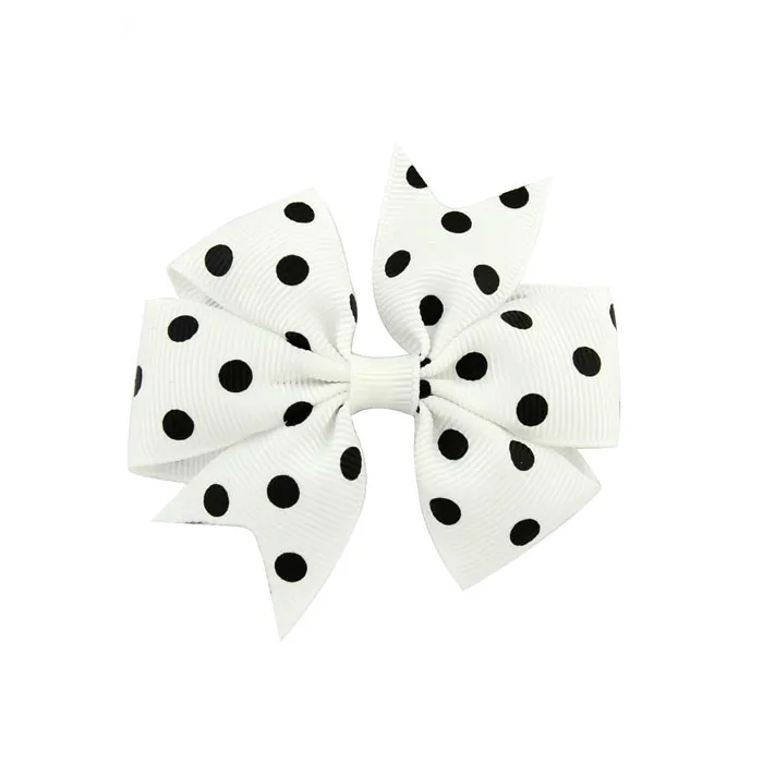 Бутик 3 дюймов 20 шт/партия Dot Дети Grosgrain ленты лук зажимы головные уборы аксессуары для волос для маленьких девочек Декор