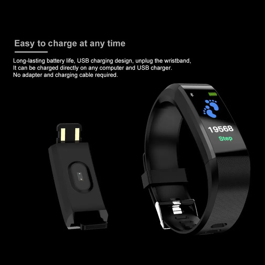Smart Watches 115 PLUS Bluetooth Intelligent Bracelet Passometer Smart Band Heart Rate Monitor Fitness Tracker IP67 Waterproof