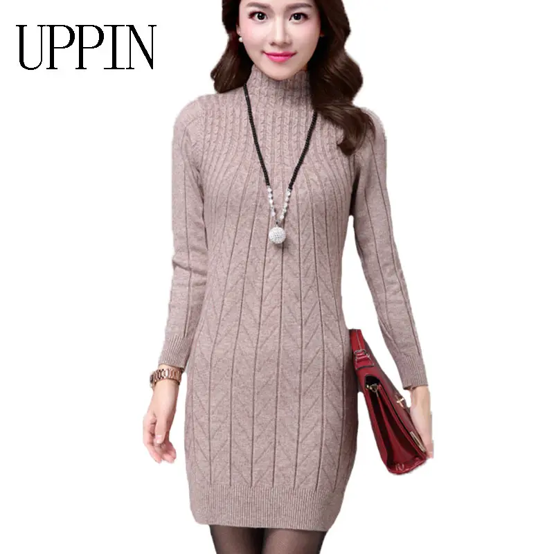 

UPPIN 2017 Autumn Winter New Middle-aged Women Long Paragraph Wool Bottoming Shirt Wild Warm Slim Package Sweater Dress Female