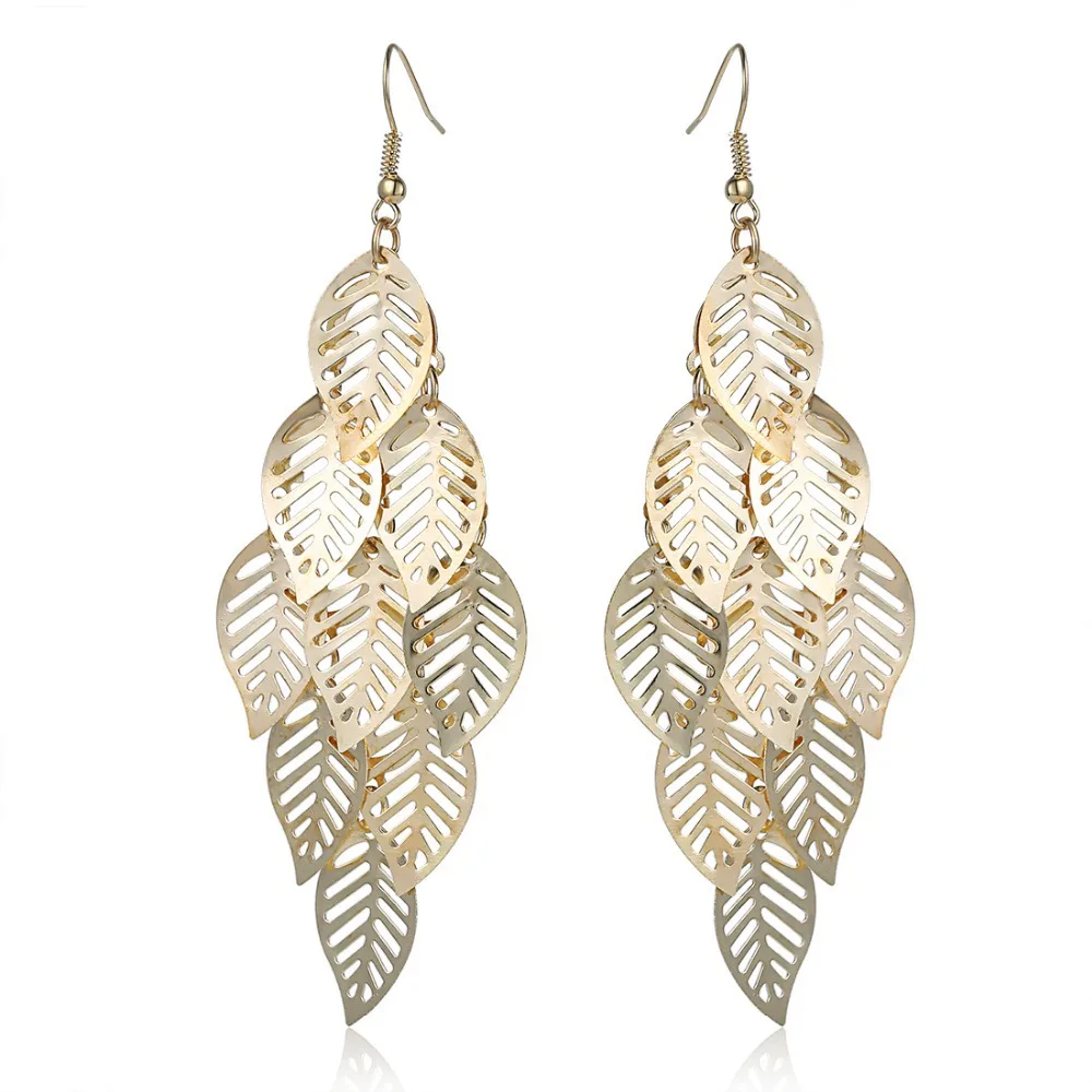 HOT Selling Metal Gold Leaf Earrings dangle big leaf earring for women
