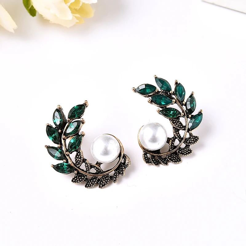 

LUBOV Trendy Acrylic Crystal Stone Antique Metal Piercing Earrings Women Imitation Pearl Stud Earrings Birthday Gift Party New