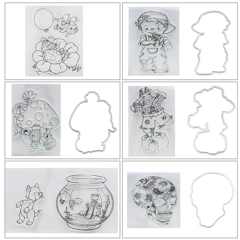 

Silicone Transparent Scrapbook Rubber Stamp Seal Embossed Carbon Steel Mold DIY Handbags Album Boy Scarecrow Mushroom House Lady