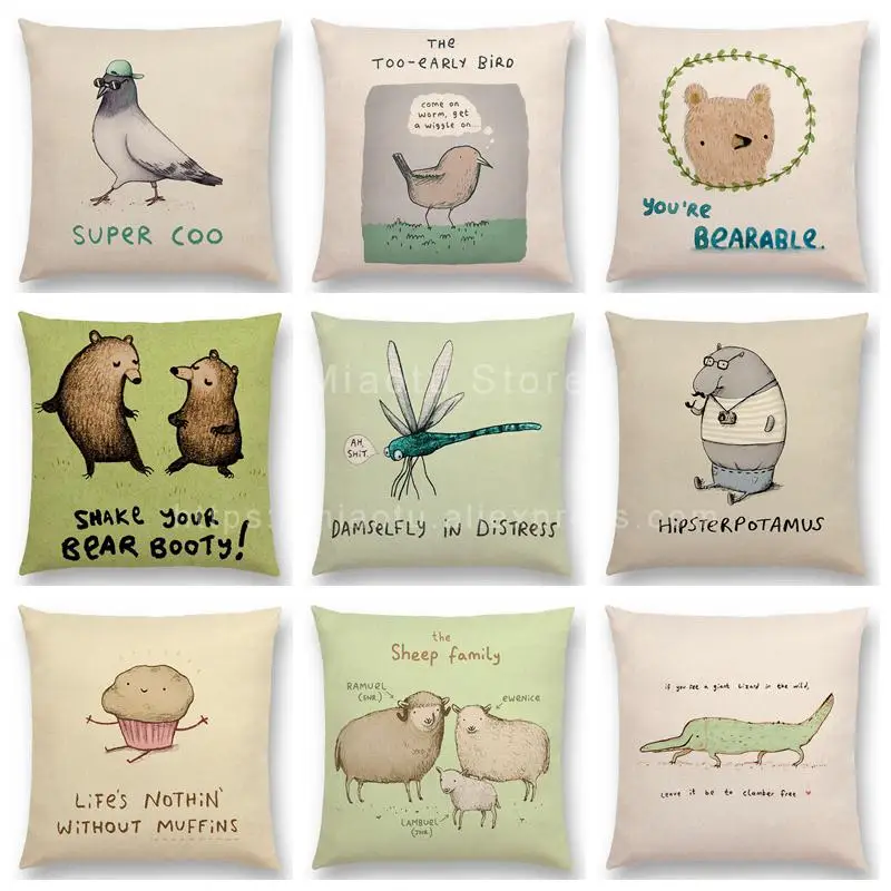 Новейшая Милая наволочка для подушки с рисунками животных из мультфильмов, забавная наволочка с интересными словами, прозвищем, котом, собакой, свиньей