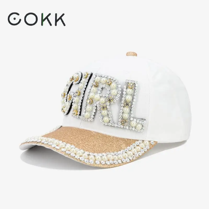 COKK, Женская Бейсболка, s, Bling, с буквенным принтом, для девушек, с жемчужинами, с блестками, хип-хоп кепка, s, летняя, Snapback, шапки для женщин, женская, роскошная бейсболка