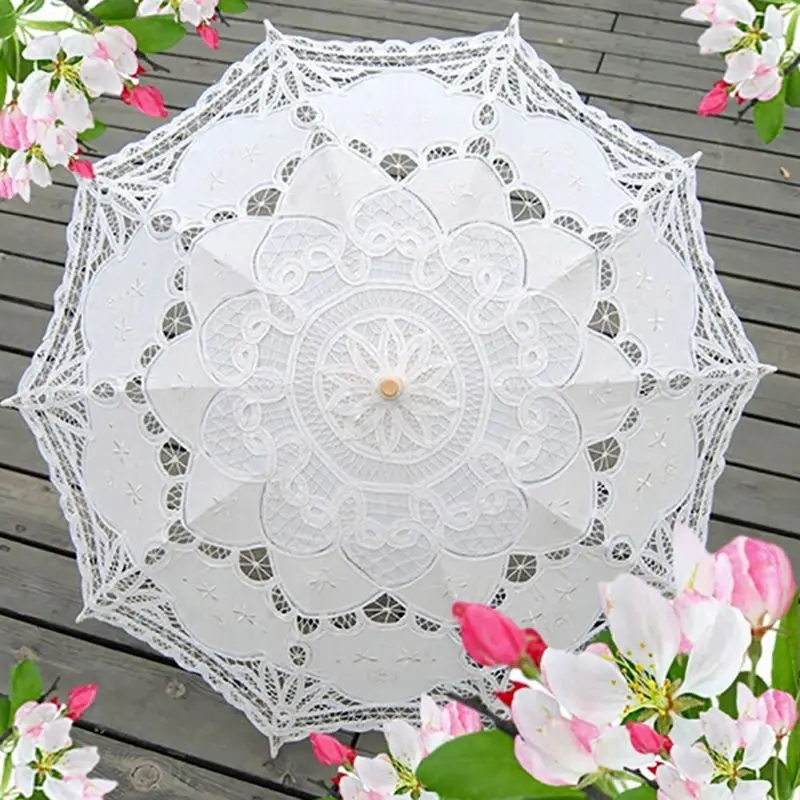 

European Lace Wedding Umbrella Bride Parasol Umbrella Accessories For Wedding Shower Manual opening Long handle Umbrella