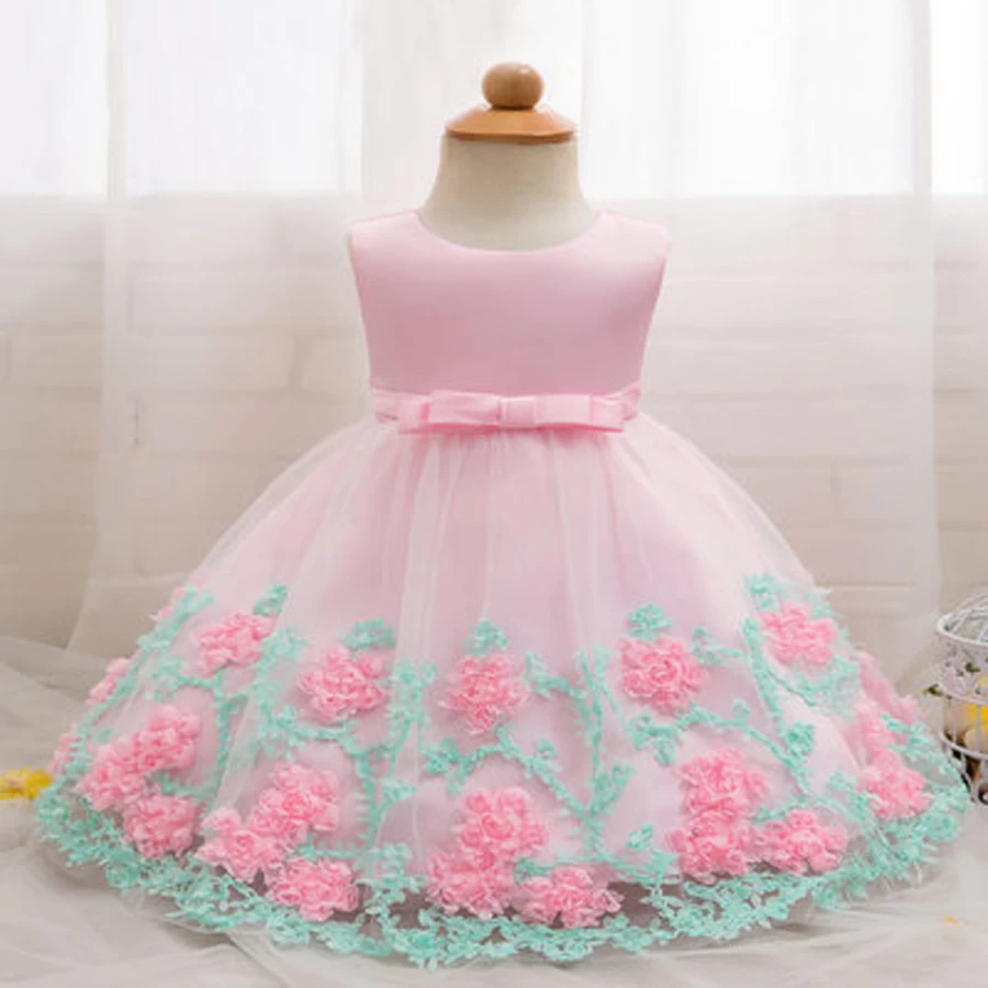 

Newborn Baby Girl Dress Lace Dresses Summer Baby Girls Princess Dress Birthday Party Pink Appliques Vestidos infantil bautizados