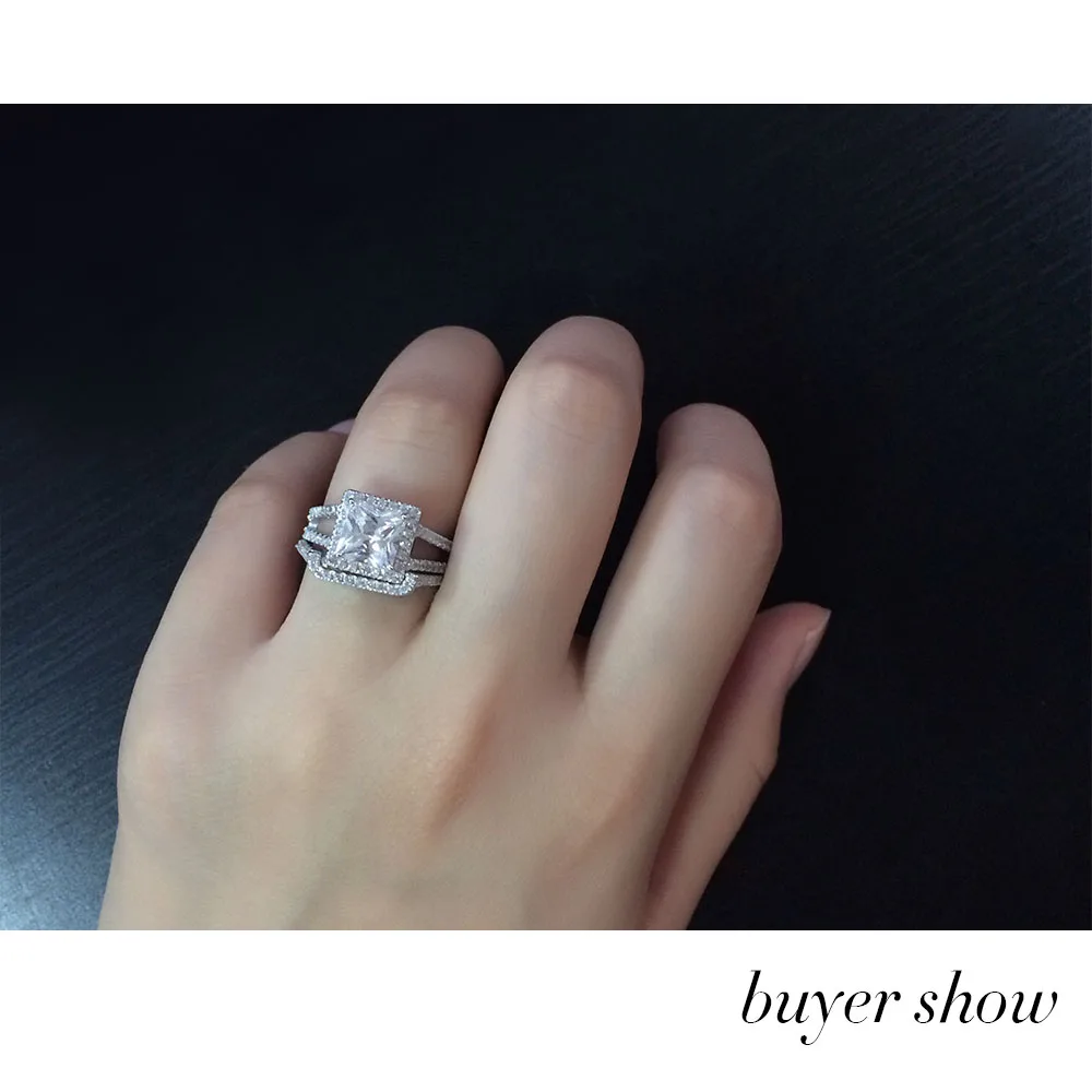 Party Accessories Luxurious Ring Bridal Sets 925 Sterling Silver White Cubic Zirconia Rings For Women New (JewelOra RI101620)