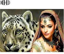 MHD 5d DIY Diamond Embroidery Woman Big Cat Diamond Painting Full Round Mosaic Cross Stitch Rhinestone