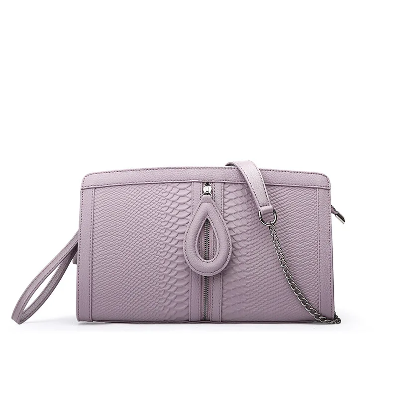 

2019 New Genuine Leather Clutch Bag for Women Cowhide Day Clutch Bag Evelope Cross body Chain Bag Ladies Snake Embossing