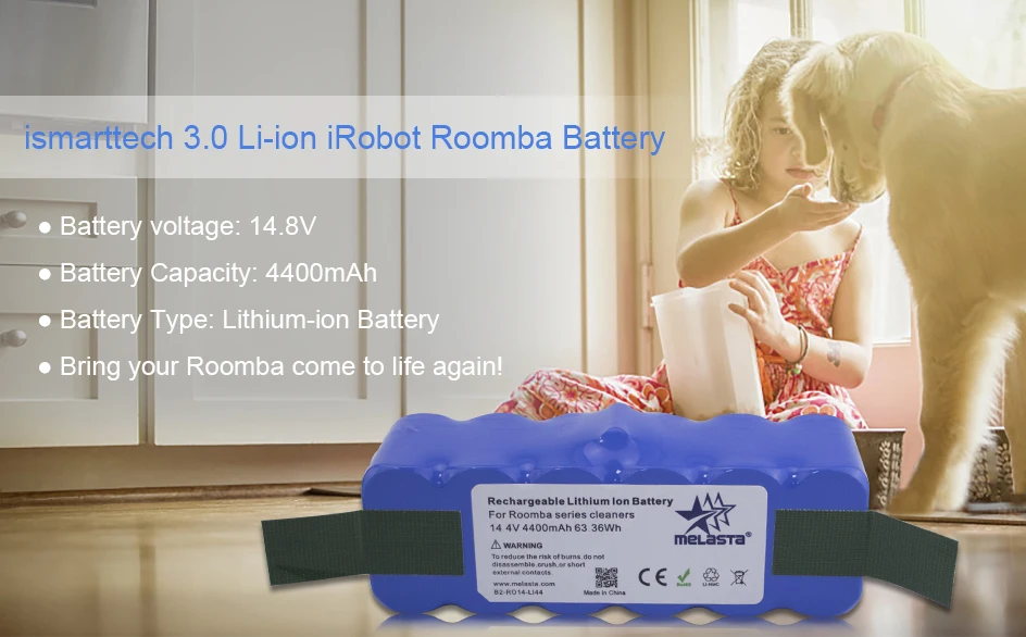 Melasta 14,8 в 4.4Ah Li-Ion Батарея для iRobot Roomba 500 600 700 800 R3 серии 510 530 550 560 610 650 770 780 790 870 880 R3