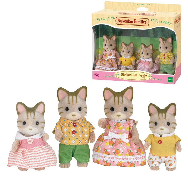 Sylvanian Families Набор фигурок для семьи из 4 предметов с трехзернистым котом для родителей и детей, подарок для девочки, новинка 5180