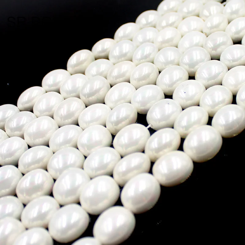 

Free Shipping 12x15mm Feeform Egg Shape White Natural Round MOP Shell Pearl Gems Findings Beads Strand 15"