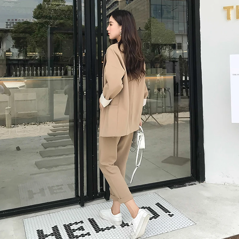 2 Pieces set high quality New hot Casual women's suit two-piece suit women fashion simple solid color suit ladies business dress