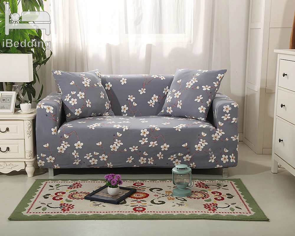 

Gray Simple White Flower Elastic Sofa Protector Cover for Living Room Sofa Slipcovers Sectional L Shape Sofacover 1/2/3/4 Seater