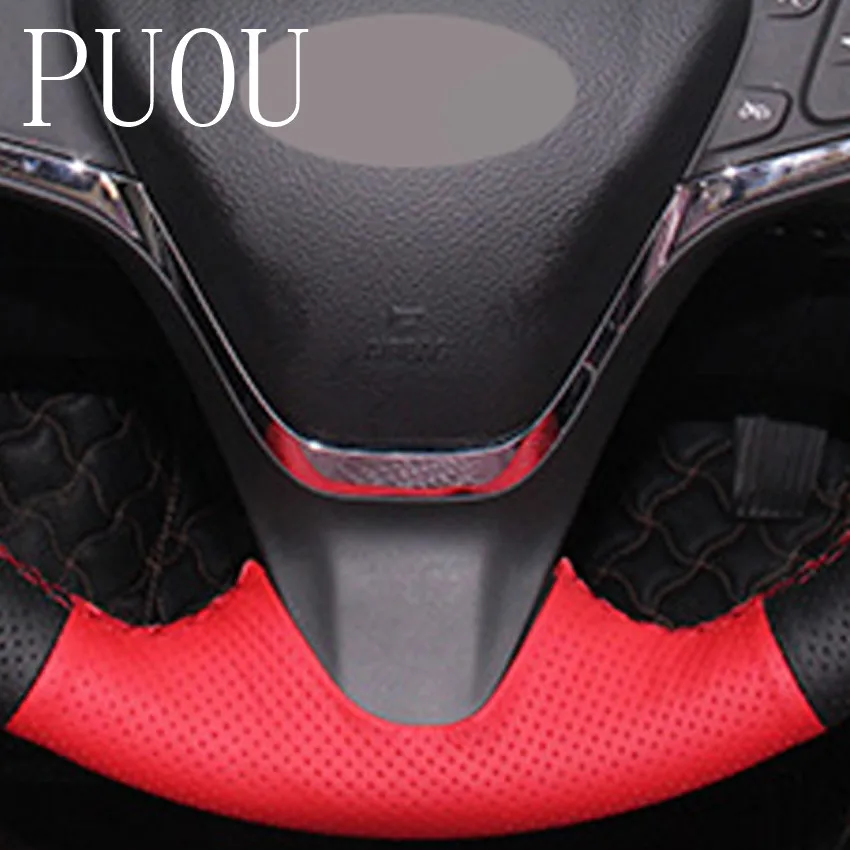 Puou Красный Черный Натуральная кожа DIY ручной работы Автомобильный руль Крышка для Chevrolet Cruze Cruze