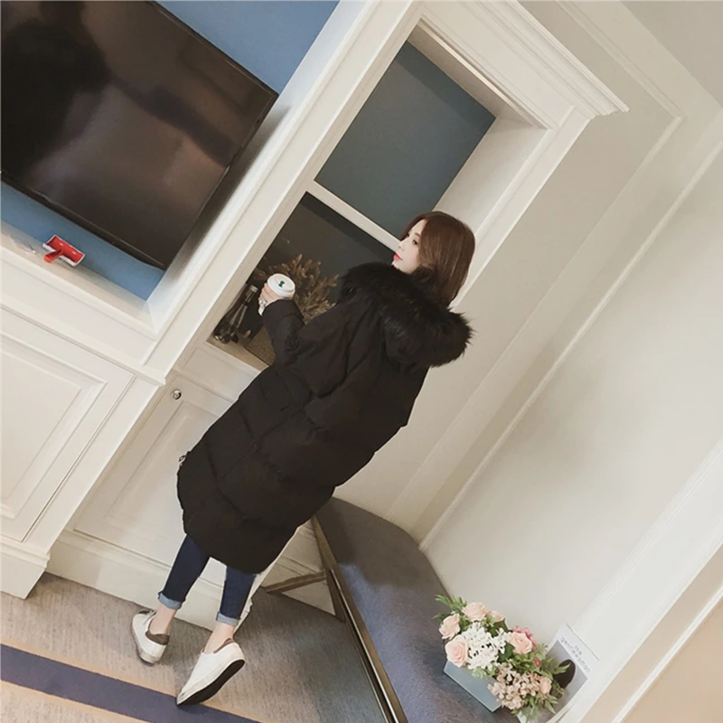 Vers Épaissie Parka Le Noir Slim Long Coton Dames Grand Fourrure D'hiver Manteau Femmes Veste blanc Bas pITxT8wqt