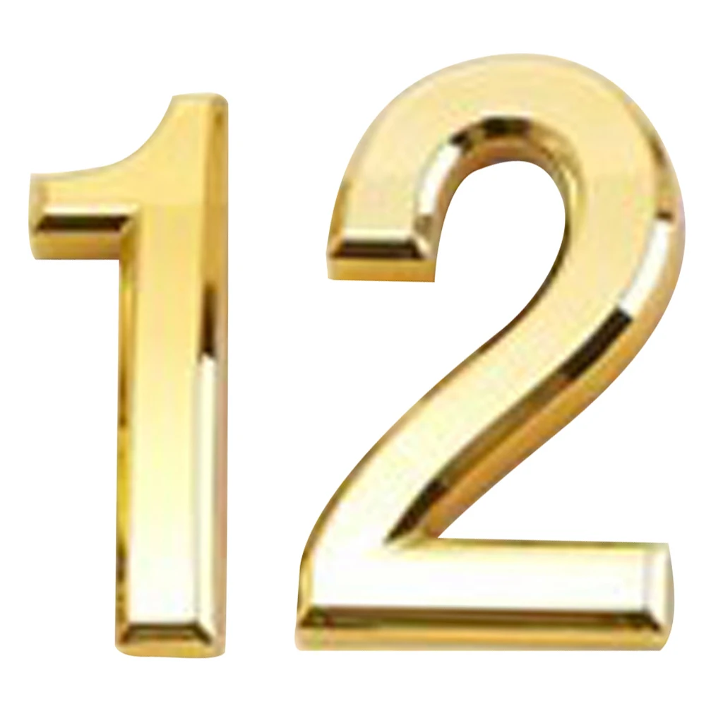 2Pcs Gold ABS Number House Mailbox Number 3D Digit Number Self-stick Door Sign Plaque Number 1 2