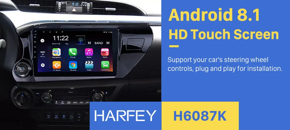 Top Harfey 10.1" Android 8.1 GPS Navi for 2016-2018 TOYOTA HILUX Left hand Driver Bluetooth USB FM SWC support DVR Rearview Camera 0