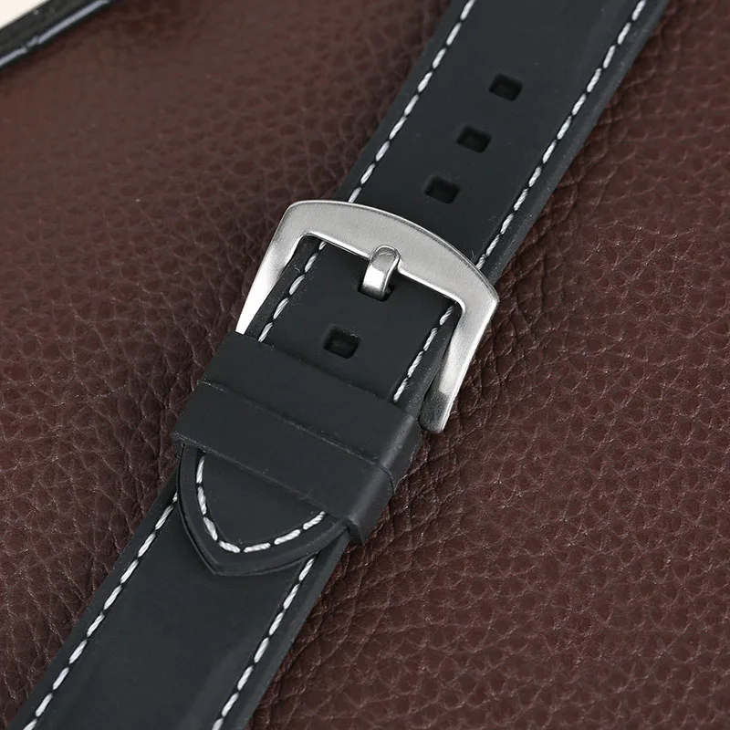 Sport Black Silicone Waterproof Bracelet WhiteRed Line Stitching Rubber Diving Watch Strap Band Ourdoor For  Watch Creative (18)
