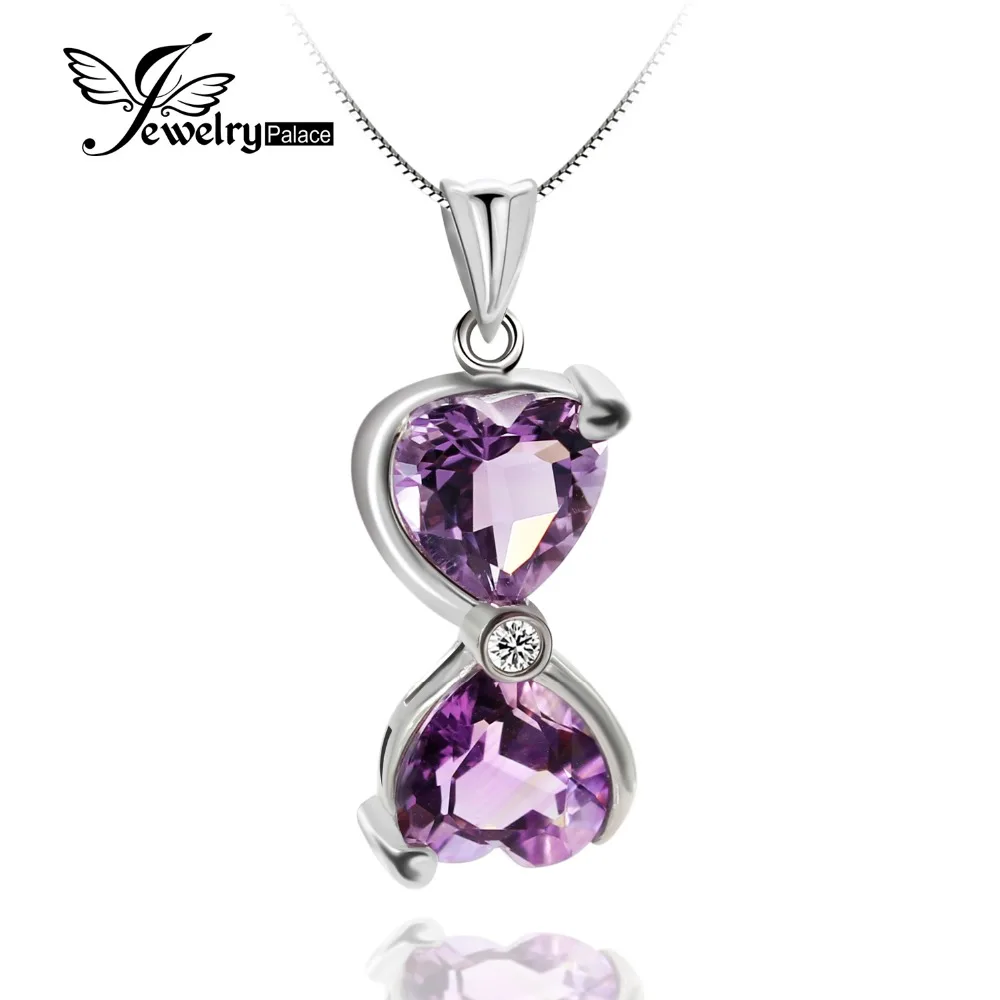 

JewelryPalace HEART TO HEART Natural Genuine Amethyst Pendant Solid 925 Sterling Silver Pendant Pendulum For Necklace Best Gift