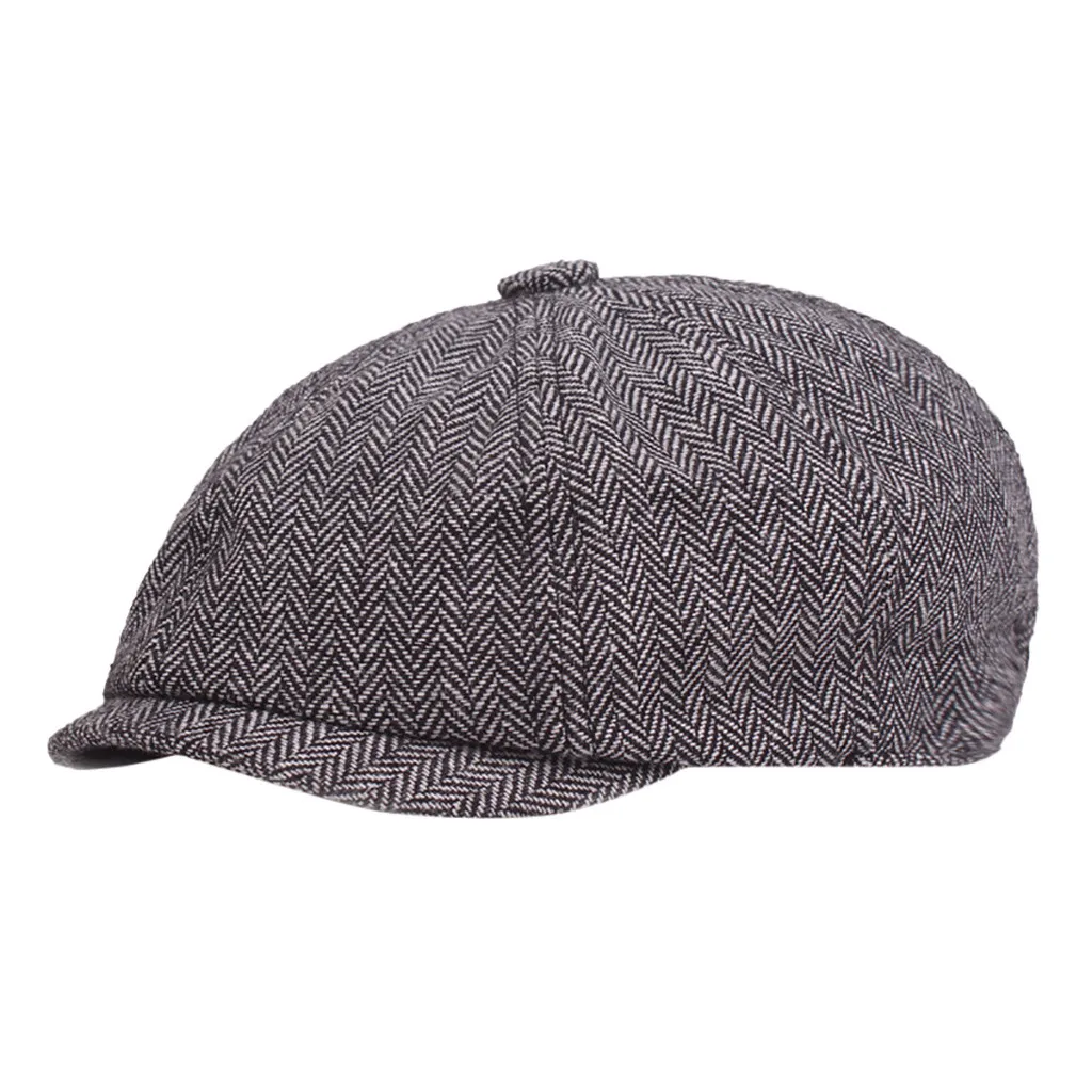 

Black Grey Herringbone Newsboy Baker Boy Tweed Flat Cap Mens Gatsby Hat zsf0801