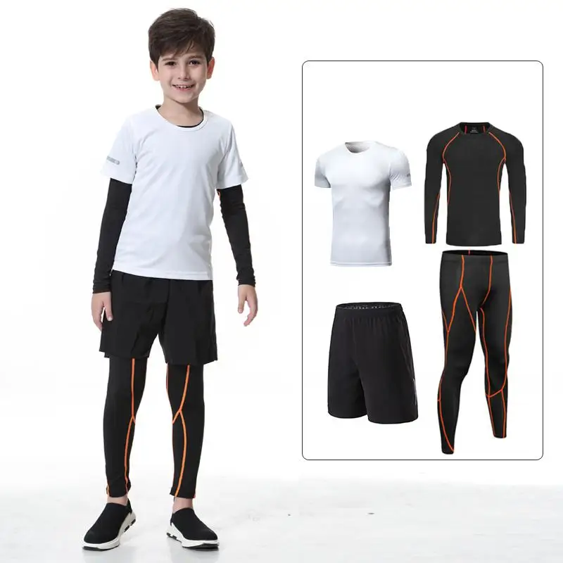 Детский спортивный костюм, облегающая одежда, детская одежда для бега, фитнеса, баскетбольная компрессионная спортивная одежда, спортивный комплект для тренировок и бега - Цвет: black green white