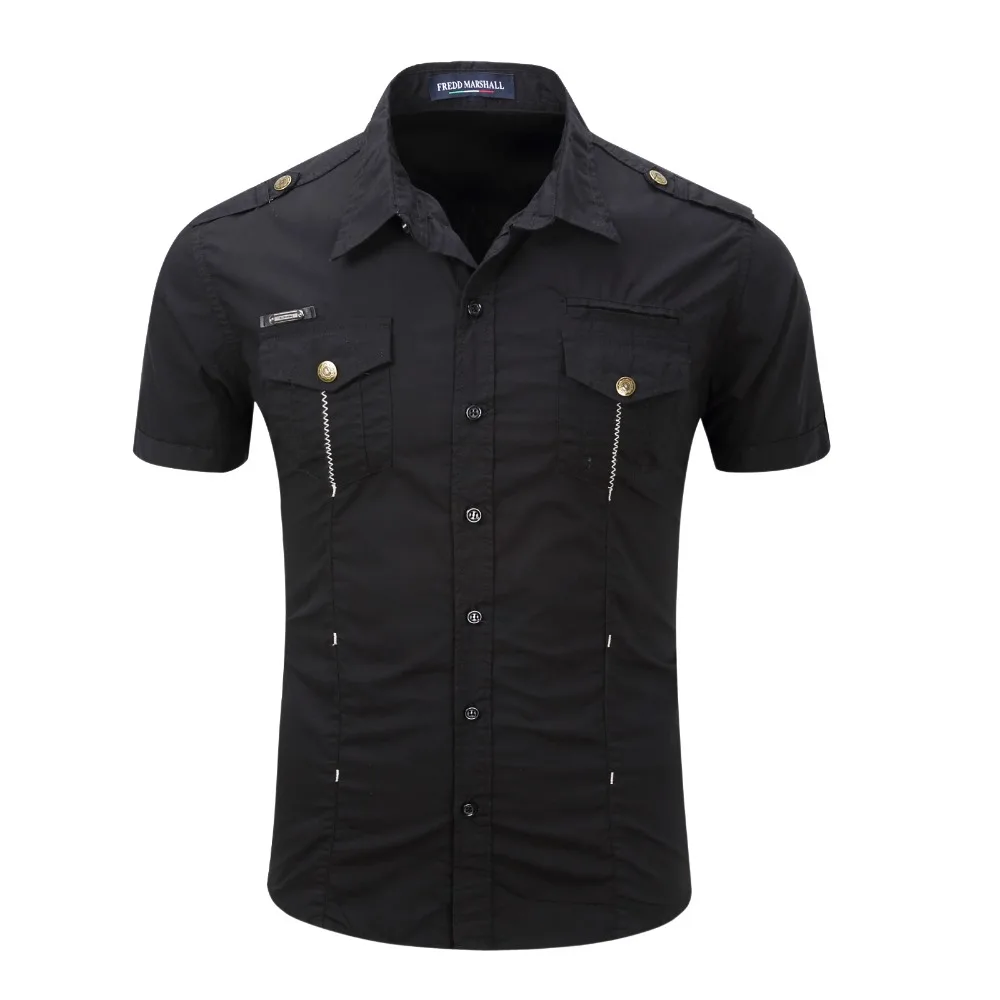 2022 New Arrive Mens Cargo Shirt Men Casual Shirt Solid Short Sleeve Shirts Multi Pocket Work Shirt Plus Size 100% Cotton 5