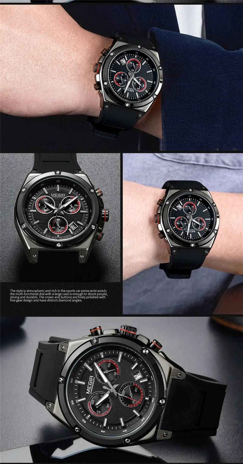 Relogio Masculino MEGIR мужские часы Топ люксовый бренд хронограф спортивные наручные часы военные армейские деловые резиновые мужские часы 2073