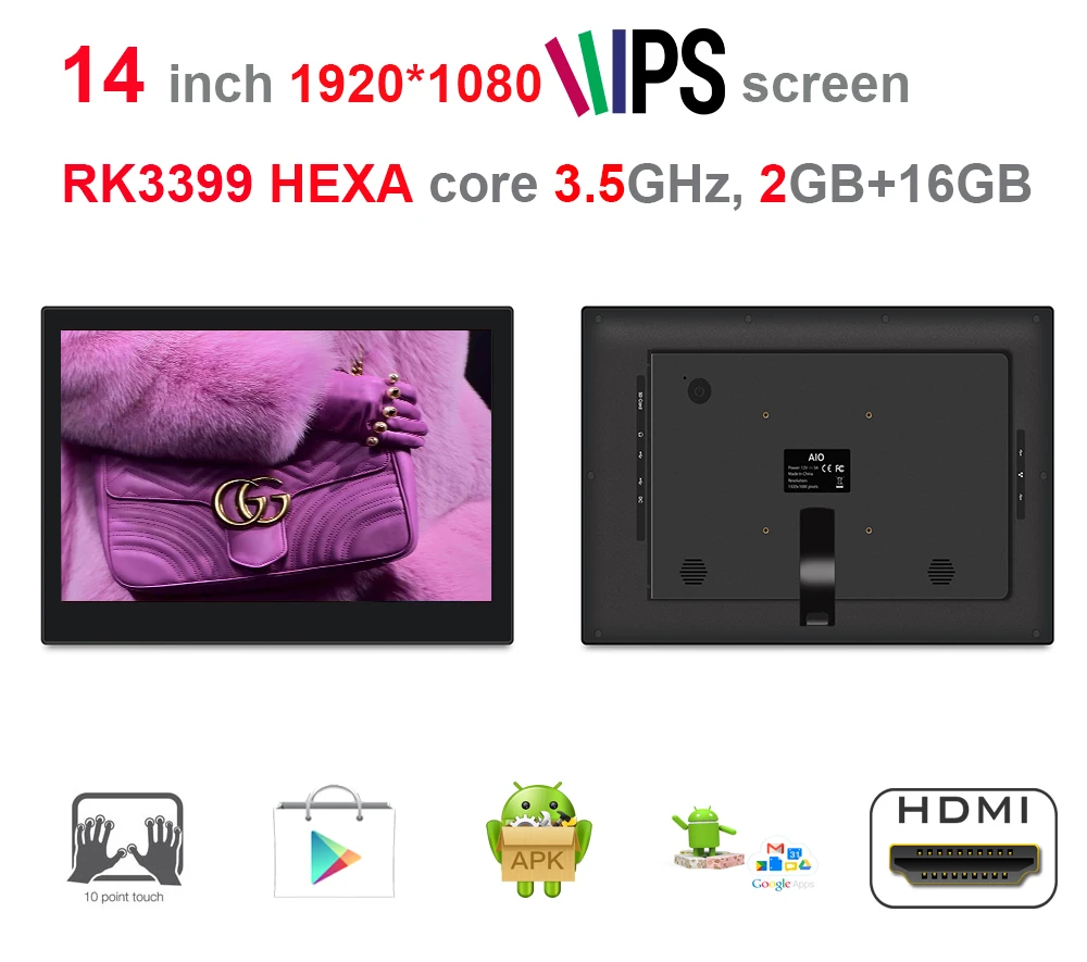 

14 inch HEXA Core Android Touch KIOSK / POS screen all in one pc (RK3399, 3.5GHz, 2GB DDR3, 16GB nand,Android7.1,2.4G/5G wifi)