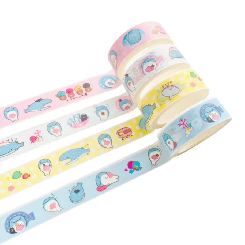1 рулон с рисунком Кита из мультфильма Washi клейкая лента декоративная клейкая лента для декоративно-прикладного искусства DIY подарочная упаковка Скрапбукинг