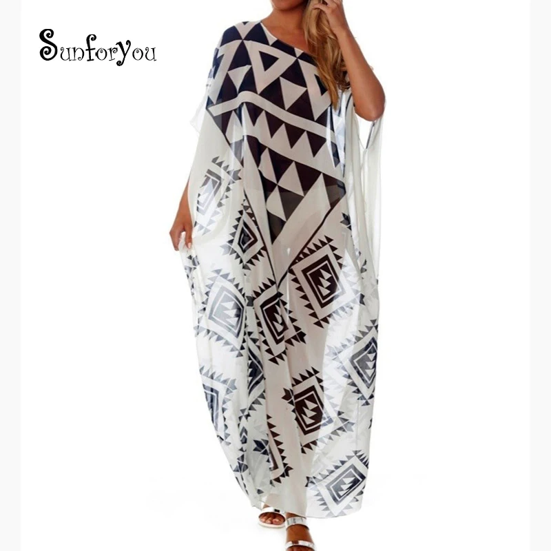 

Plus size Beach Cover up Chiffon Dress Saida De Praia Beach Kaftan Robe de Plage Bikini Cover up Tunics for Beach Pareos