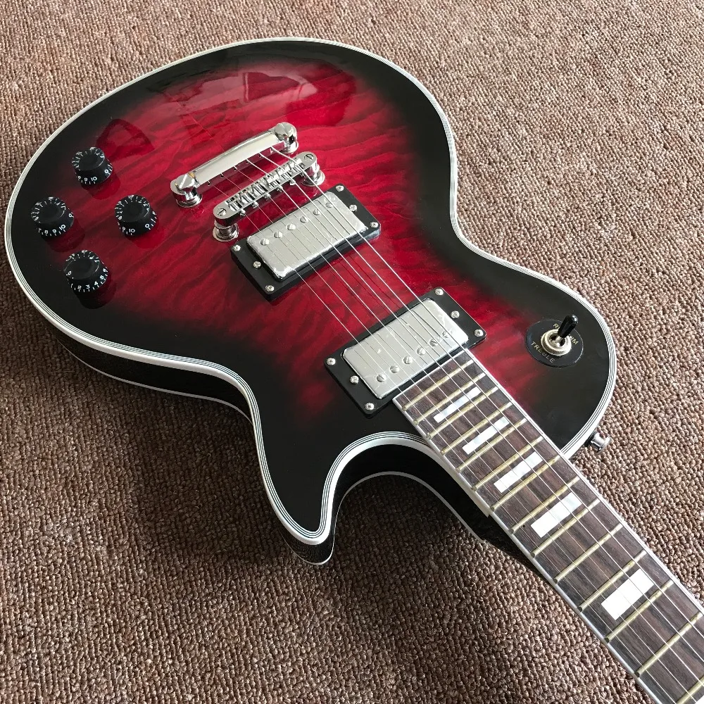 

NEW Arrival Chinese Electric Guitar with CHROME Hardware, Vintage red burst Quilted Maple Top, hot selling high quality guitarra