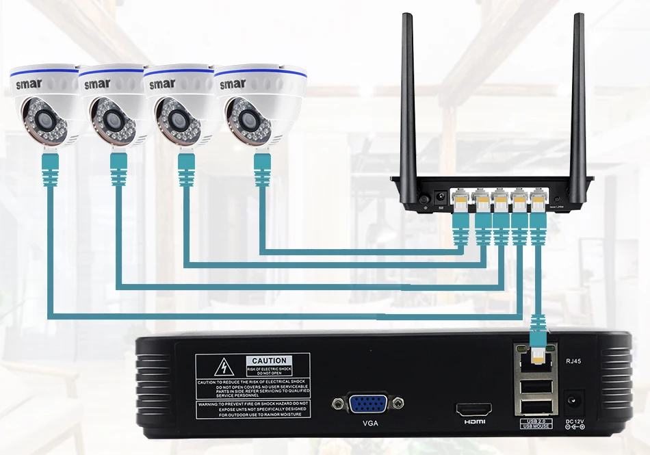 Smar 4CH NVR Kit CCTV Camera System 4PCS 1MP1.3MP2MP Indoor Dome IP Camera P2P Video Surveillance System HDMI Output Onvif (5)