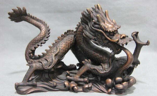 

USPS to USA S3592 7 Pure Copper Bronze Feng Shui Zodiac Lucky Auspicious Dragon Play Water Statue B0401