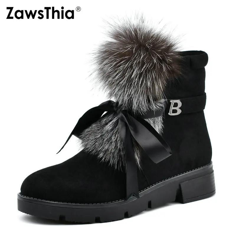 ZawsThia black snow boots real fur lace up flat low heel platform women ankle boots casual winter warm shoes women 39 s boots chaco women s uma lace up boots