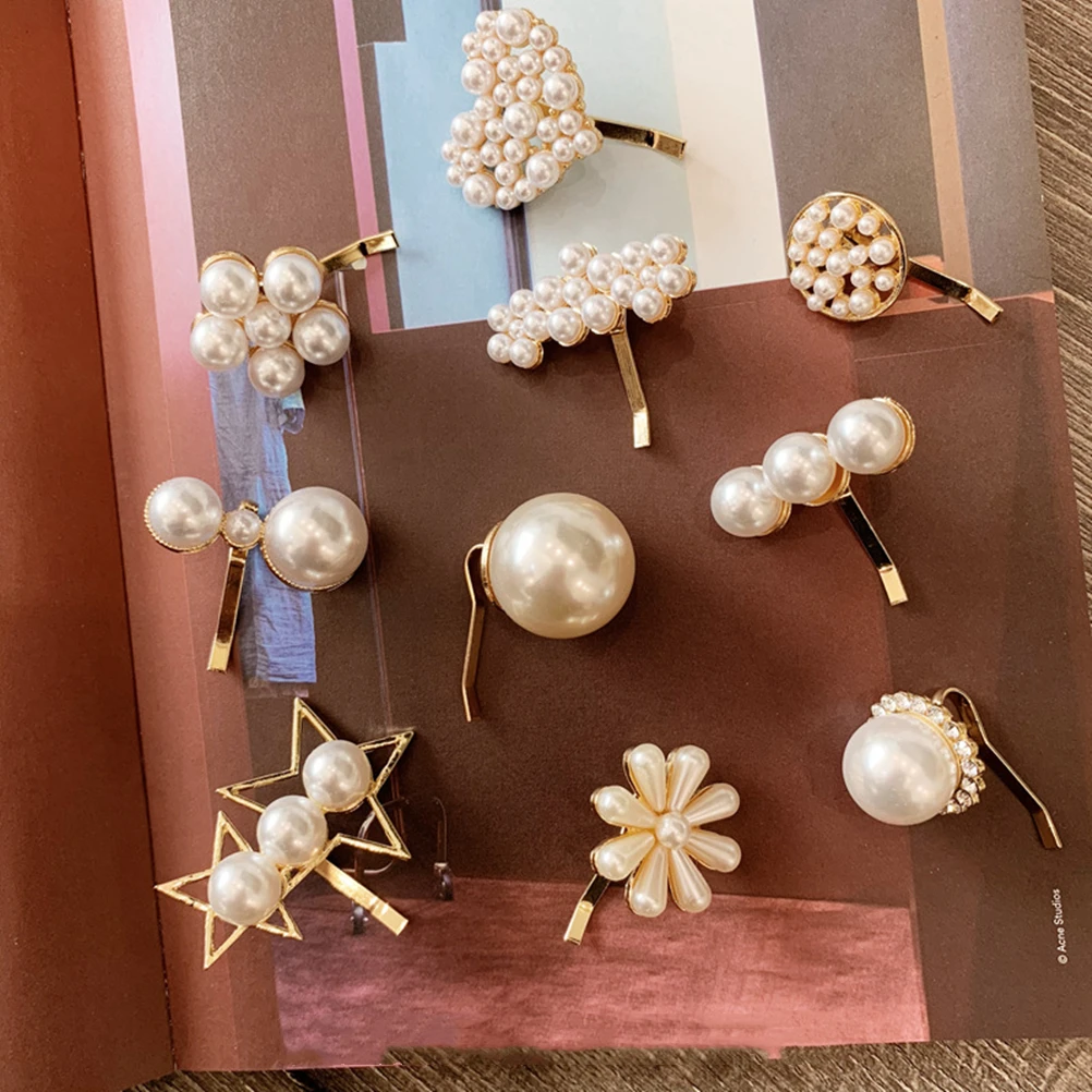 

M MISM INS Fashion Pearl Pentagram Hair Clips For Womens Flower Hair Accessories Simple Alloy Hairpins Girls Smiley face Hairpin