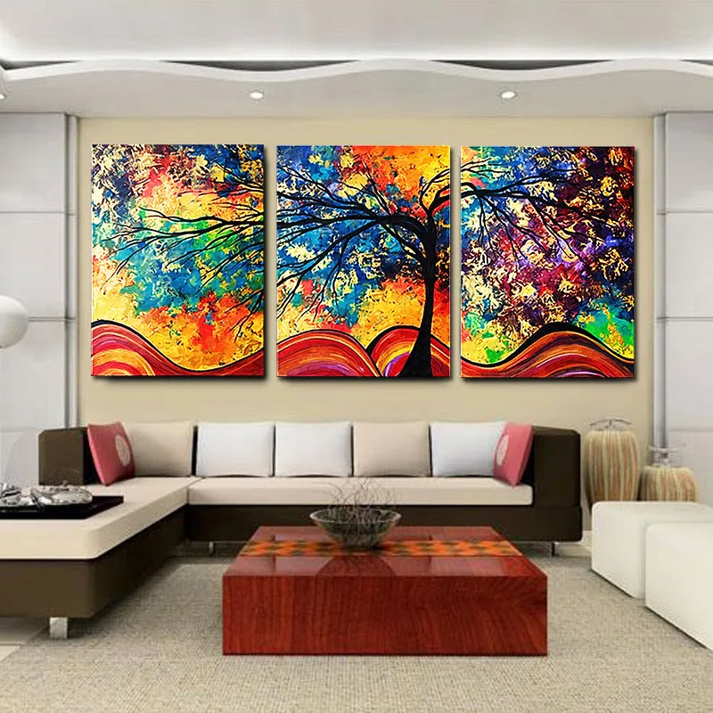 

3 Pcs/set Colored Trees Lanscape Wall Art Canvas Poster and Print Canvas Painting Decorative Picture for Living Room Home Decor