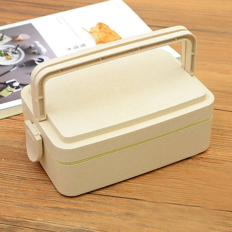 Portable 2 Layers Fruit Food Container Plastic Japanese Style Leak-Proof School Kids Bento Boxs Adults Travel Office Lunchboxs