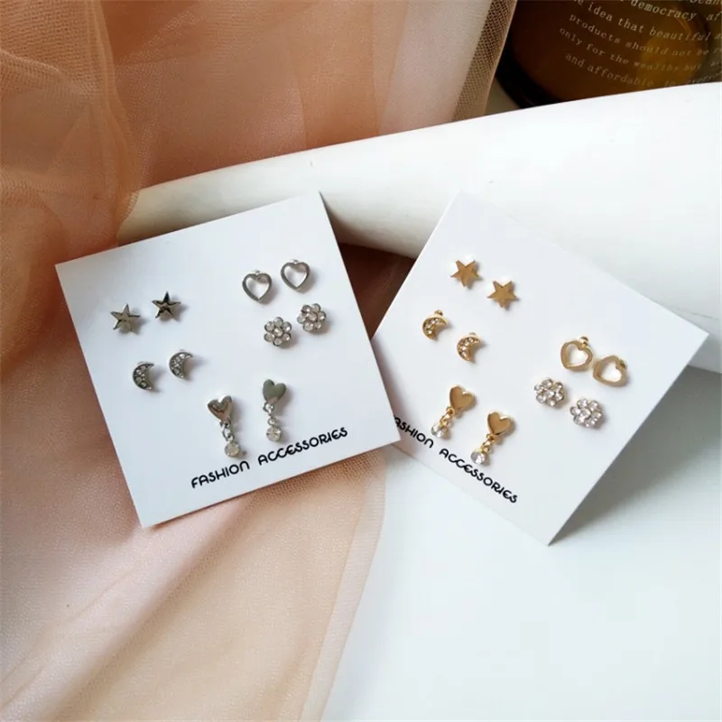 

New fashion wild metal texture simple creative love shape earrings good moon flower earrings beautiful girl gift