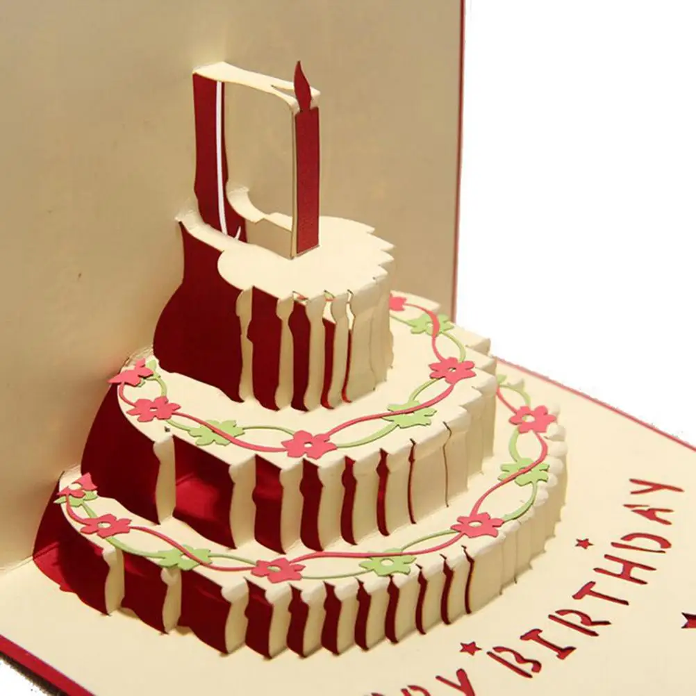 3D оригами ручной работы BirthdayCake свечи designgreeting карты envelopeinvitation cardkirigami anniversarypopup Wholesale15 * 15 см